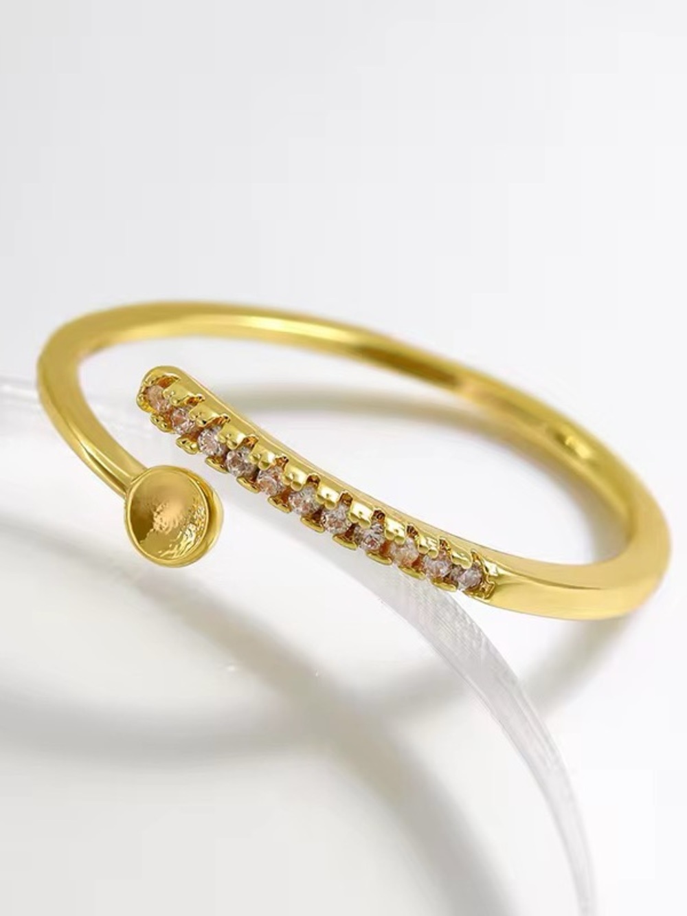 Delicate Gold-Plated Open Nail Ring |A Pavé Band & Circular Accent